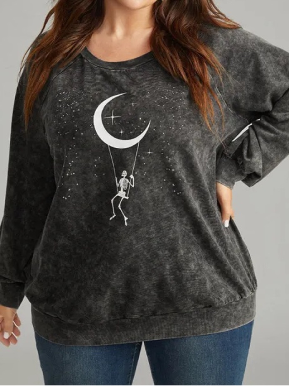 𝐁𝐋𝐎𝐎𝐌𝐂𝐇𝐈𝐂 | BLACK LONG SLEEVE MINERAL WASH CREWNECK SKELETON GRAPHIC